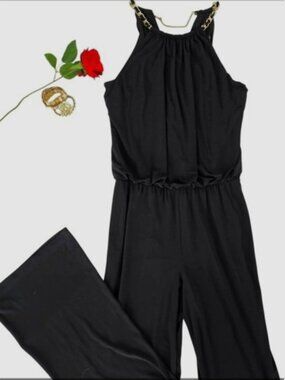 Laundry by Shelli Segal Black Wide Leg Chain Halter Jumpsuit-Size 6